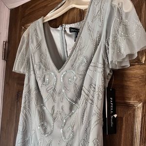 Papell Studio Beaded Flutter Sleeve Dress